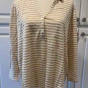 Chico's Striped Beige and White V-Neck Top